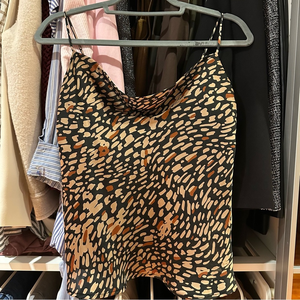 fab'rik Black and Tan Patterned satin blouse